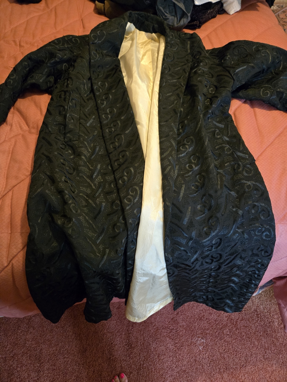Vintage Woman's Black Quilted Duster Jacket
